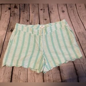 Turquoise and White Striped Crown & Ivy Scalloped Shorts
